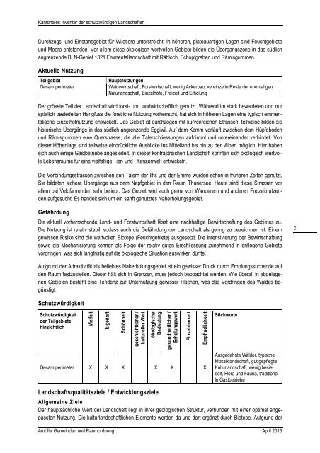 Objektblätter aller Teilregionen - Kanton Bern