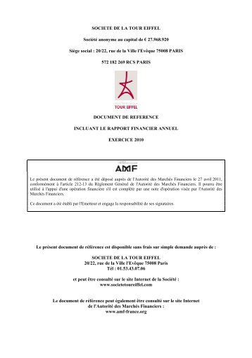 SOCIETE DE LA TOUR EIFFEL - Paper Audit & Conseil