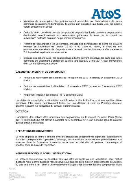 atos lance une augmentation de capital reservee ... - Info-financiere.fr