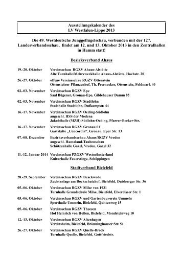 Ausstellungskalender des LV Westfalen-Lippe 2013