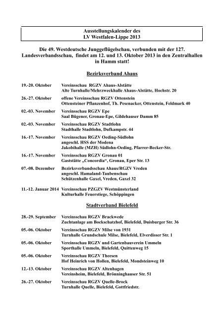 Ausstellungskalender des LV Westfalen-Lippe 2013