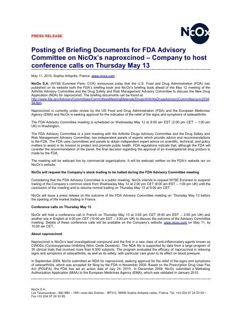 Posting of Briefing Documents for FDA Advisory ... - Info-financiere.fr