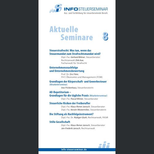 Aktuelle Seminare 8 - Info-Steuerseminar