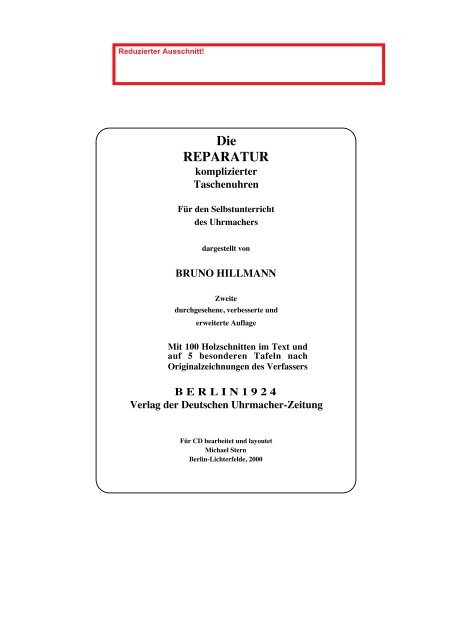 Livre Ancien : La Réparation Des Montres à Gousset Compliquées - Bruno Hillmann 1924