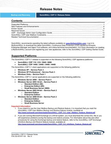 SonicWALL CDP 5.1 Release Notes (PDF) - Info-Point-Security