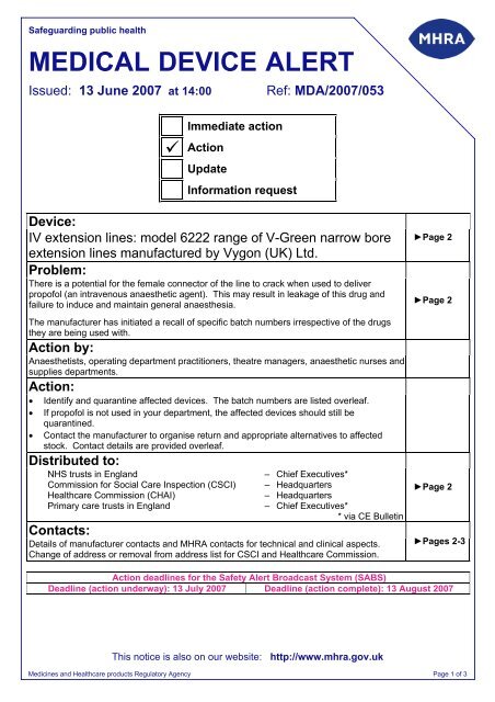 Medical Device Alert (FINAL) - Department of Health