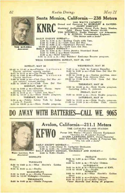 Radio Doings May 22, 1927 - AmericanRadioHistory.Com