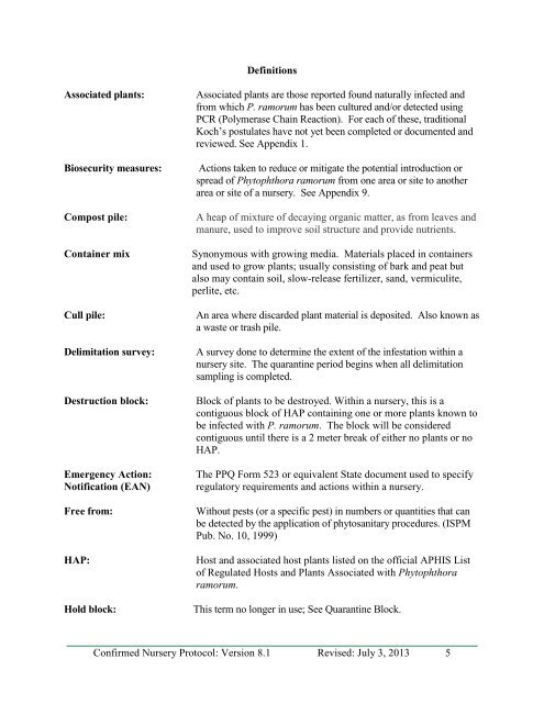 Confirmed Nursery Protocol - aphis