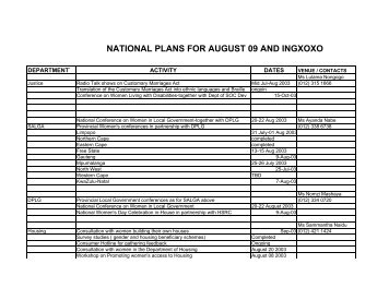 national plans for august 09 and ingxoxo - South African ...