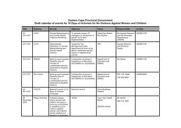 Eastern Cape calendar of events for 16 Days of Activism