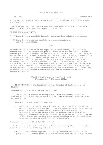 Constitution of the Republic of South Africa Fifth Amendment Act 29 ...
