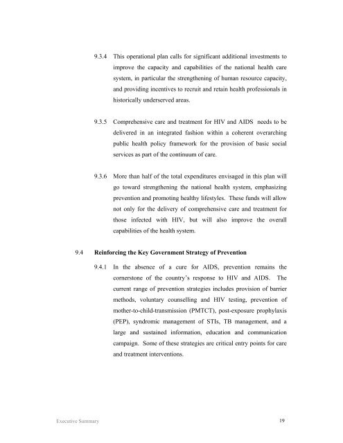 Operational plan for comprehensive HIV and AIDS care and ...