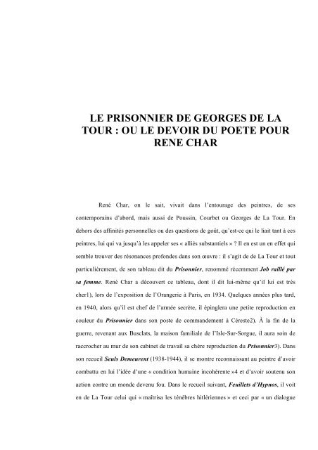 LE PRISONNIER DE GEORGES DE LA TOUR : OU LE DEVOIR DU ...