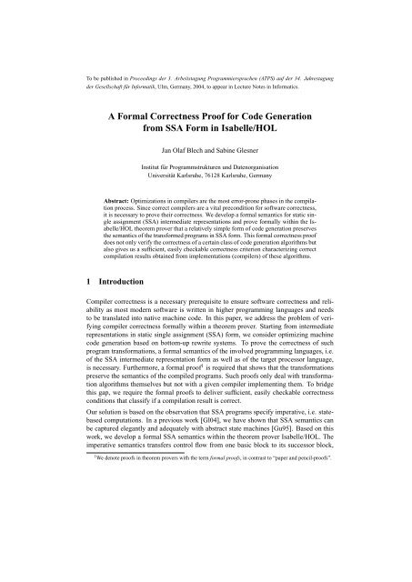 A Formal Correctness Proof for Code Generation ... - Jan Olaf Blech