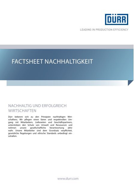 Download: Factsheet Nachhaltigkeit - Dürr