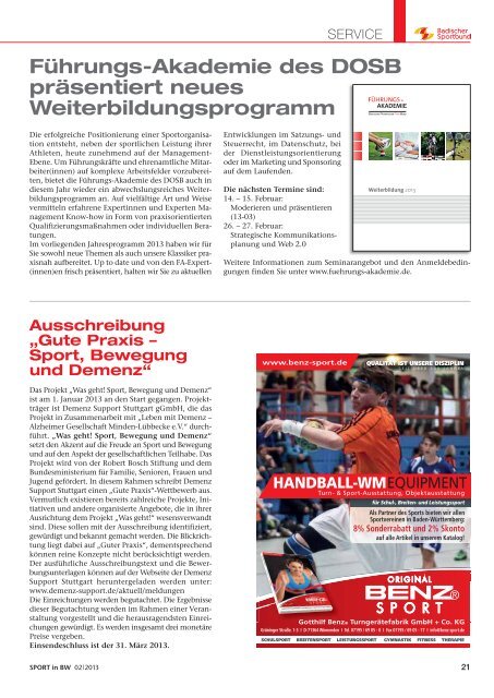 "SPORT in BW" Nr. 02/13 - Badischer Sportbund Nord eV