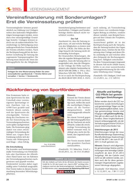 "SPORT in BW" Nr. 02/13 - Badischer Sportbund Nord eV