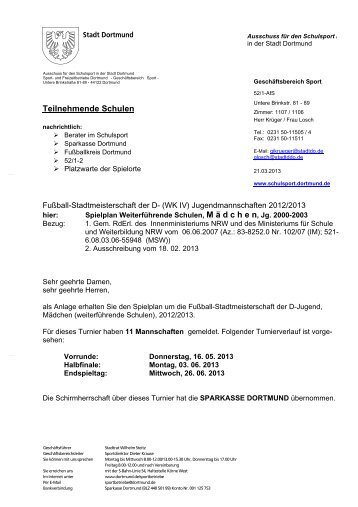 Spielplan: Fußball-Stadtmeisterschaften, WK IV ... - Stadt Dortmund