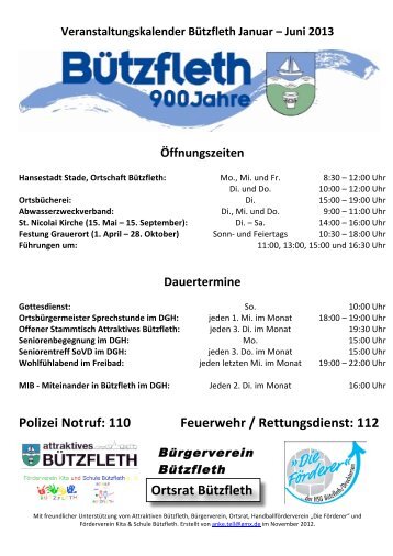 Veranstaltungskalender Bützfleth Januar – Juni 2013