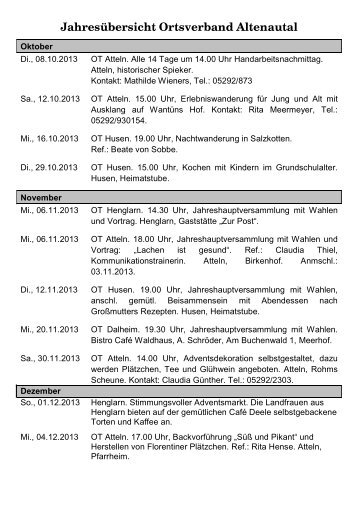 Jahresübersicht Ortsverband Altenautal