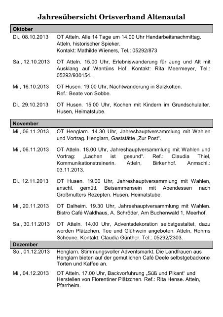 Jahresübersicht Ortsverband Altenautal