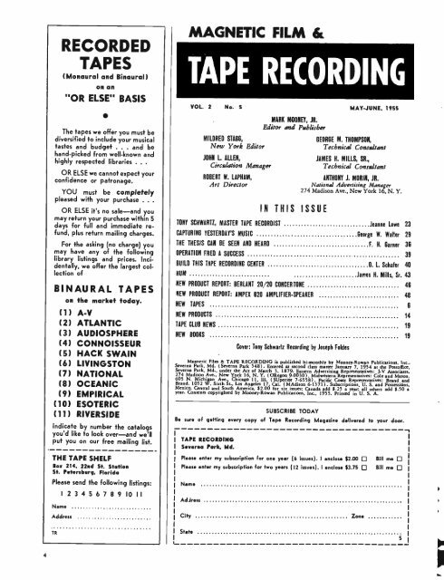 Tape Recording Magazine - AmericanRadioHistory.Com