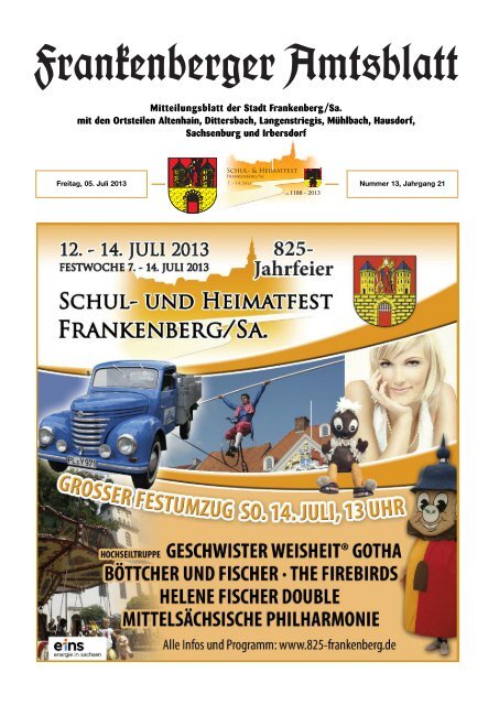 Amtsblatt der Stadt Frankenberg - Nr. 21/13 vom 05.07.2013