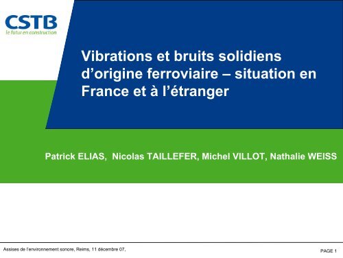 Vibrations et bruits solidiens d'origine ferroviaire â situation en ...