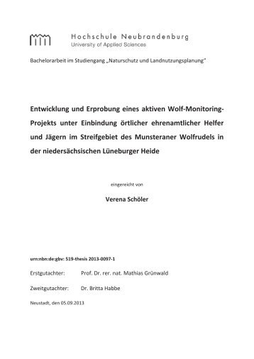 Entwicklung und Erprobung eines aktiven Wolf-Monitoring- Projekts ...