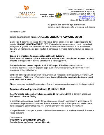 bando di concorso per il dialog junior award 2009