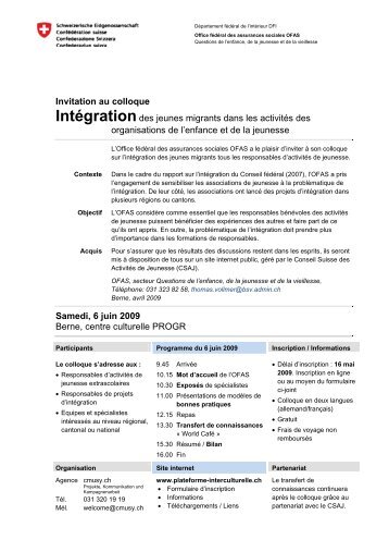 Invitation au colloque Intégrationdes jeunes migrants dans les ...