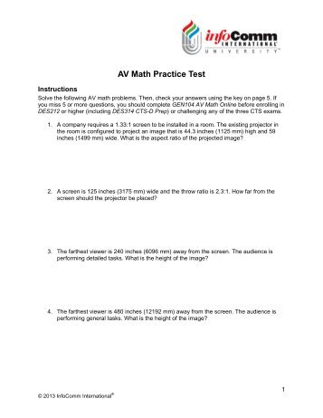 AV Math Practice Test - InfoComm International, the