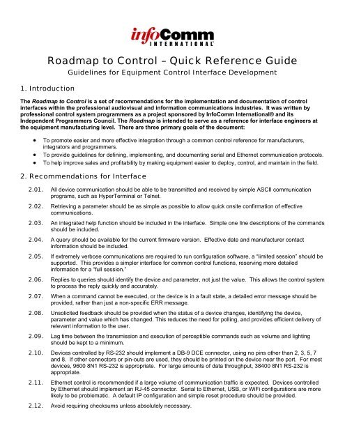 Roadmap to Control – Quick Reference Guide - InfoComm