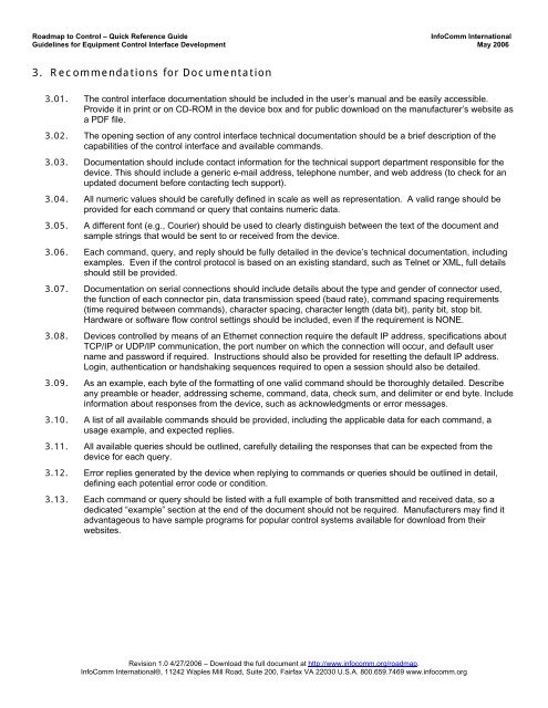 Roadmap to Control – Quick Reference Guide - InfoComm