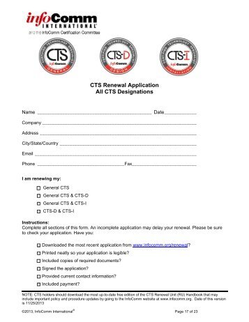CTS Renewal Application - InfoComm