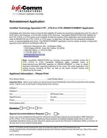 CTS Reinstatement Application - InfoComm