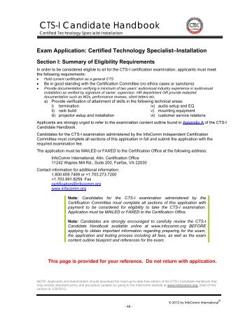 CTS-I Exam Application - InfoComm