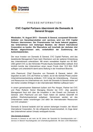 CVC Capital Partners übernimmt die Domestic & General Gruppe