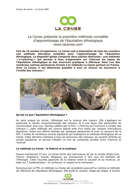 Dossier de presse â La Cense 2008 - infohightech