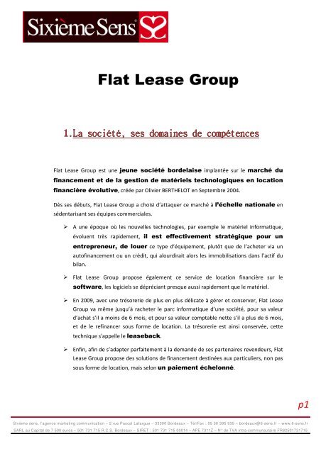 Flat Lease Group commercialise ses produits de ... - infohightech