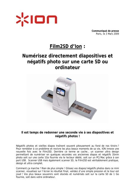 Film2SD d'Ion : NumÃ©risez directement diapositives et ... - infohightech