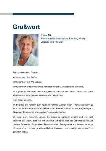 Grußwort von Irene Alt - Ministerium für Integration, Familie, Kinder ...