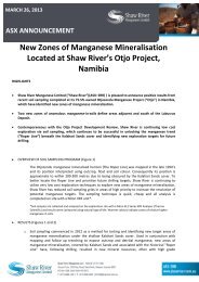 New Zones of Mineralisation Located at Otjo Project - Shaw River ...