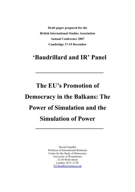 The EU's Promotion of Democracy in the Balkans - David Chandler