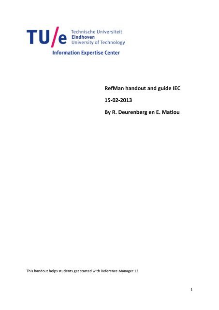 RefMan handout and guide IEC 15-02-2013 By R. Deurenberg en E ...