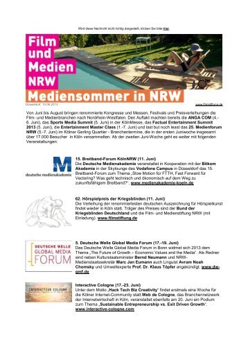 Mediensommer in NRW 2013 - Filmstiftung Nordrhein-Westfalen