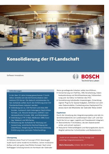 Konsolidierung der IT-Landschaft - Bosch Software Innovations