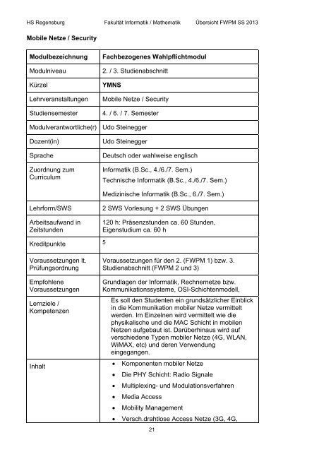 Angebot FWPM - Hochschule Regensburg