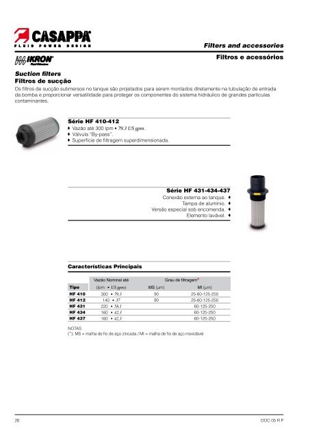 HYDRAULIC PUMPS, MOTORS & FILTERS BOMBAS ... - Casappa