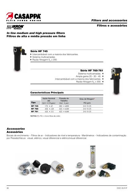 HYDRAULIC PUMPS, MOTORS & FILTERS BOMBAS ... - Casappa